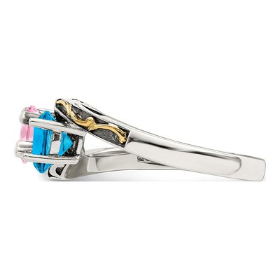 Sterling Silver & 14K Gold 3-Stone Mother's Ring – view 4