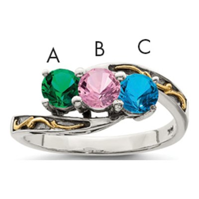 Sterling Silver & 14K Gold 3-Stone Mother's Ring