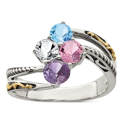 Sterling Silver & 14K Gold Antiqued 4-Stone Mother's Ring Mounting – view 2