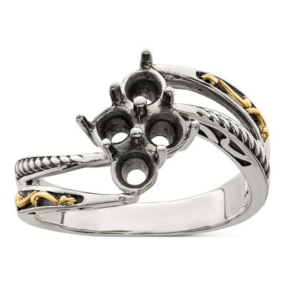 Sterling Silver & 14K Gold Antiqued 4-Stone Mother's Ring Mounting – view 8