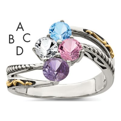 Sterling Silver & 14K Gold Antiqued 4-Stone Mother's Ring Mounting