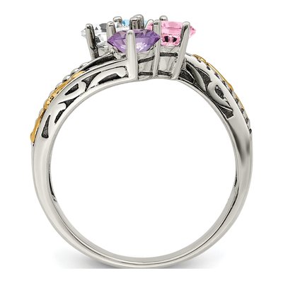 Sterling Silver & 14K Gold 4-Stone Mother's Ring – view 3