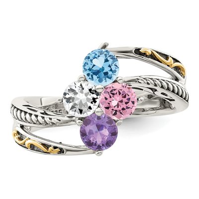 Sterling Silver & 14K Gold 4-Stone Mother's Ring – view 5