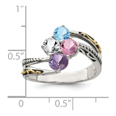 Sterling Silver & 14K Gold 4-Stone Mother's Ring – view 7