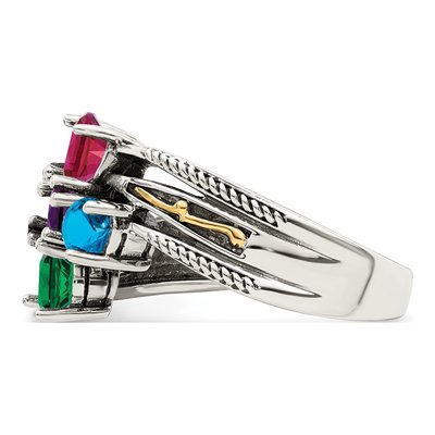 Sterling Silver & 14K Gold 5-Stone Mother's Ring Mounting – view 4
