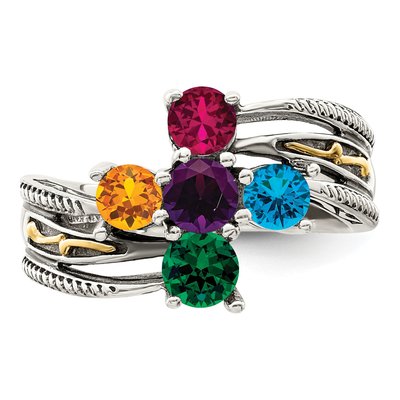 Sterling Silver & 14K Gold 5-Stone Mother's Ring Mounting – view 5