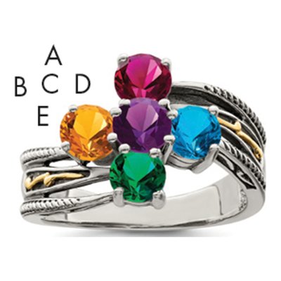 Sterling Silver & 14K Gold 5-Stone Mother's Ring Mounting