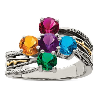 Sterling Silver & 14K Gold 5-Stone Mother's Ring – view 2