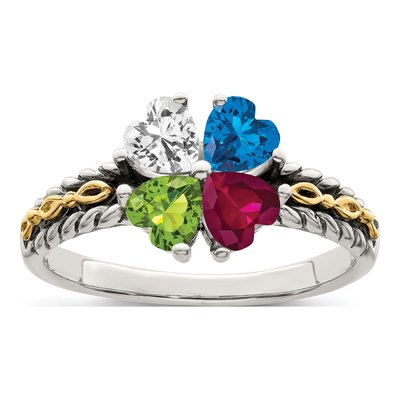 Sterling Silver & 14K Gold 4-Stone Mother's Ring – view 2