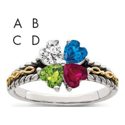 Sterling Silver & 14K Gold 4-Stone Mother's Ring