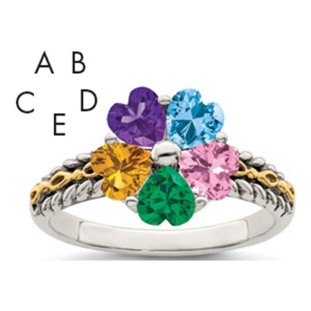 Sterling Silver Antiqued With 14K 5-Stone Mother's Ring