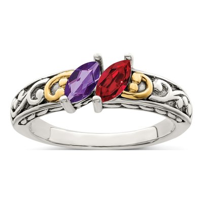 Sterling Silver & 14K Gold Two-Stone Mother's Ring Mounting – view 2