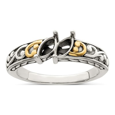 Sterling Silver & 14K Gold Two-Stone Mother's Ring Mounting – view 8