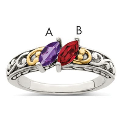 Sterling Silver & 14K Gold Two-Stone Mother's Ring Mounting