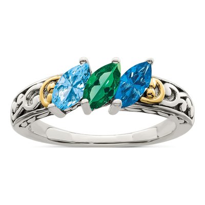 Sterling Silver & 14K Gold 3-Stone Mother's Ring Mounting – view 2