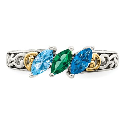 Sterling Silver & 14K Gold 3-Stone Mother's Ring – view 5