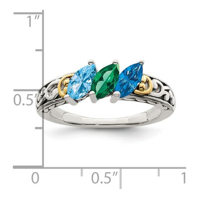 Sterling Silver & 14K Gold 3-Stone Mother's Ring – view 6