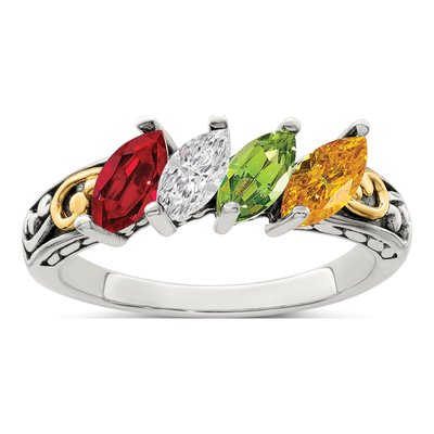 Sterling Silver & 14K Gold Personalized 4-Stone Mother's Ring Mounting – view 2