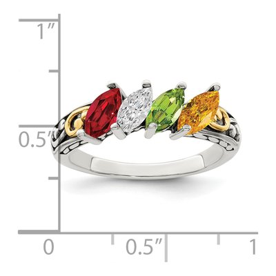 Sterling Silver & 14K Gold Personalized 4-Stone Mother's Ring Mounting – view 7