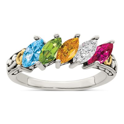 Sterling Silver & 14K Gold Personalized 5-Stone Mother's Ring – view 2