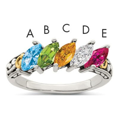 Sterling Silver & 14K Gold Personalized 5-Stone Mother's Ring