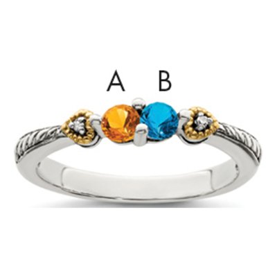 Sterling Silver & 14K Gold Diamond Mother's Ring