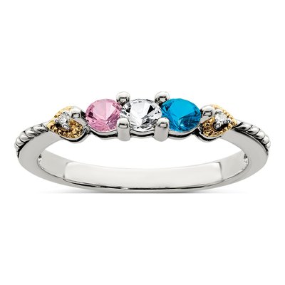 Sterling Silver & 14K Gold Diamond 3-Stone Mother's Ring – view 2