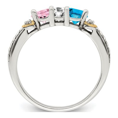 Sterling Silver & 14K Gold Diamond 3-Stone Mother's Ring – view 3
