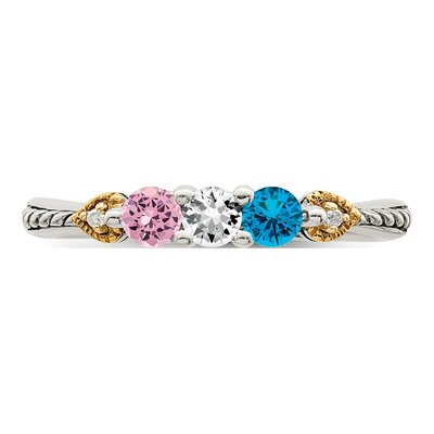 Sterling Silver & 14K Gold Diamond 3-Stone Mother's Ring – view 5