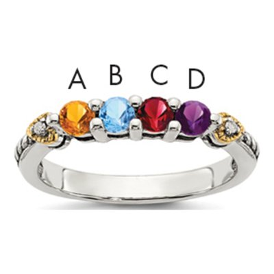 Sterling Silver & 14K Gold Diamond Mother's Ring Semi-Mount