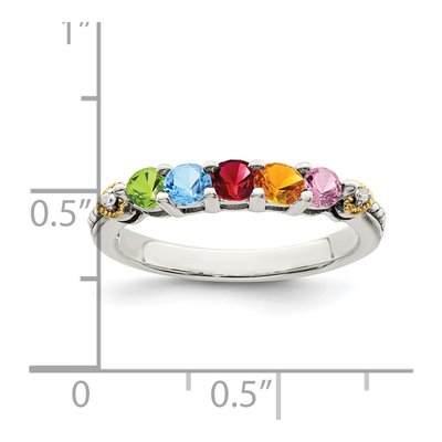 Sterling Silver & 14K Gold Diamond 5-Stone Mother's Ring – view 7