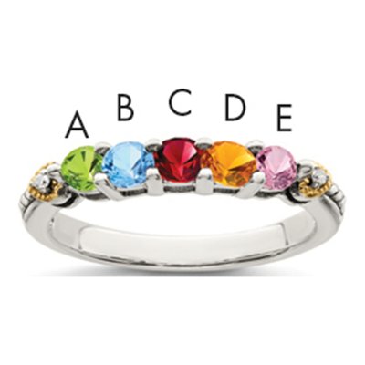 Sterling Silver & 14K Gold Diamond 5-Stone Mother's Ring – view 2