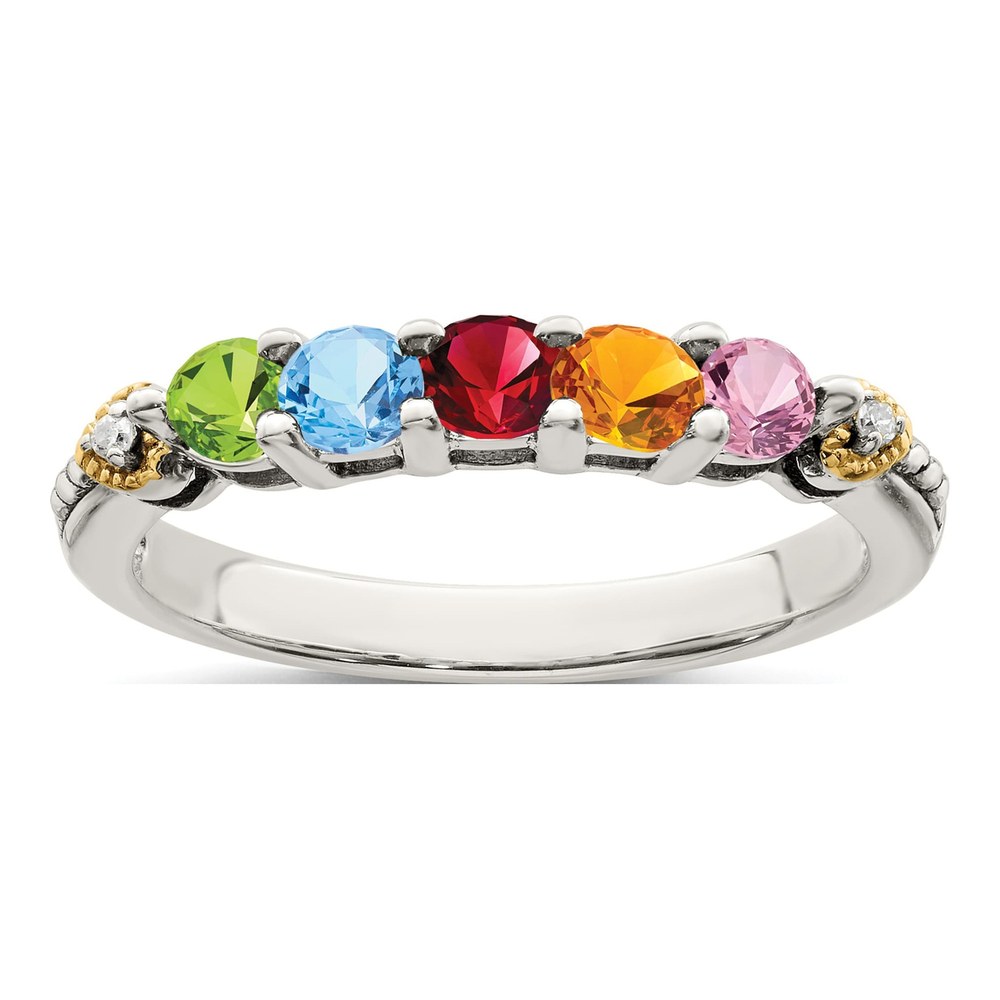 Sterling Silver & 14K Gold Diamond 5-Stone Mother's Ring