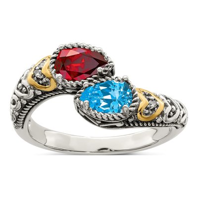 Sterling Silver & 14K Gold Diamond Personalized 2-Stone Mother's Ring – view 2