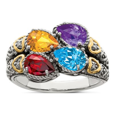 Sterling Silver & 14K Gold Diamond 4-Stone Mother's Ring Semi-Mount – view 2