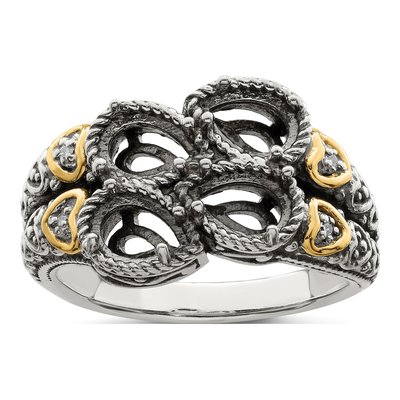 Sterling Silver & 14K Gold Diamond 4-Stone Mother's Ring Semi-Mount – view 8