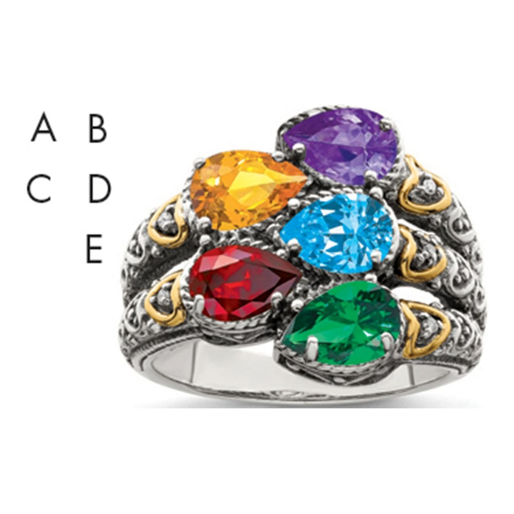 Sterling Silver & 14K Gold Diamond Mother's Ring Semi-Mount