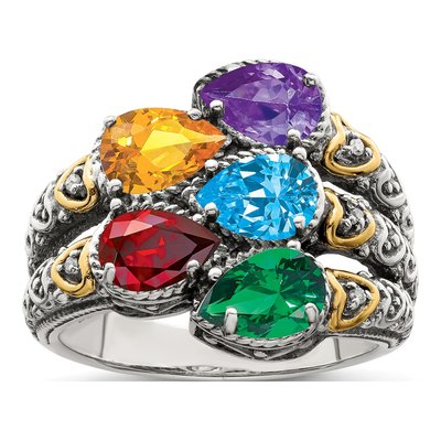Sterling Silver & 14K Gold Diamond Mother's Ring – view 2