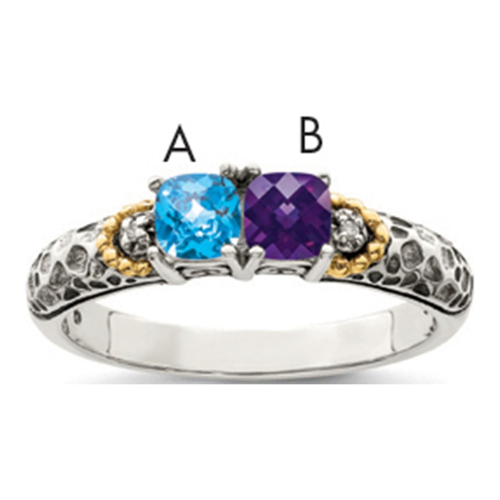 Sterling Silver Antiqued With 14K 2-Stone With 0.010 ctw (total weight)ct Diamond Mother's Ring