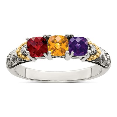 Sterling Silver & 14K Gold Diamond Mother's Ring – view 2