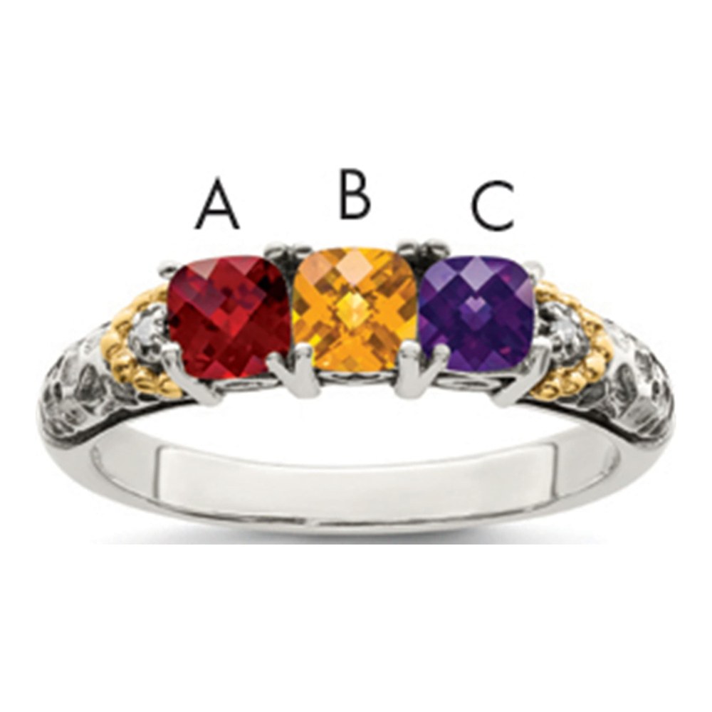 Sterling Silver Antiqued With 14K 3-Stone With 0.010 ctw (total weight)ct Diamond Mother's Ring