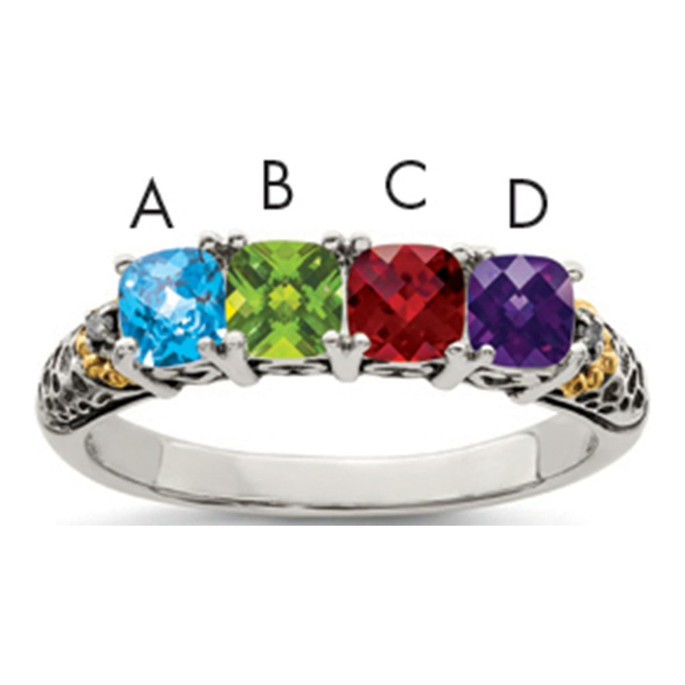Sterling Silver & 14K Gold Diamond Mother's Ring Semi-Mount