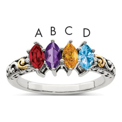 Sterling Silver & 14K Gold Diamond Mother's Ring Semi-Mount