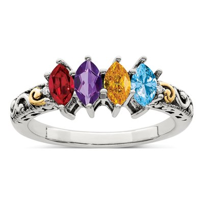 Sterling Silver & 14K Gold Diamond Personalized Mother's Ring – view 2