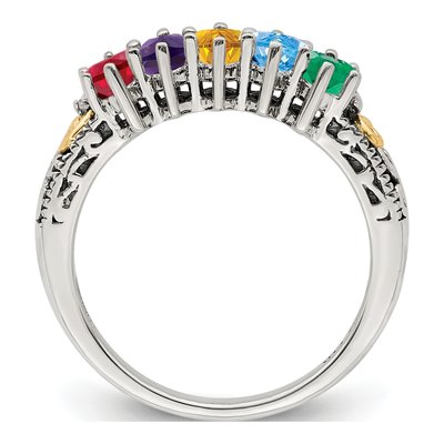 Sterling Silver & 14K Gold Diamond 5-Stone Mother's Ring Semi-Mount – view 3
