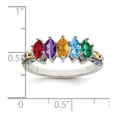 Sterling Silver & 14K Gold Diamond 5-Stone Mother's Ring Semi-Mount – view 7