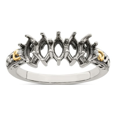 Sterling Silver & 14K Gold Diamond 5-Stone Mother's Ring Semi-Mount – view 8