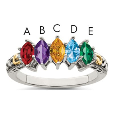 Sterling Silver & 14K Gold Diamond 5-Stone Mother's Ring Semi-Mount
