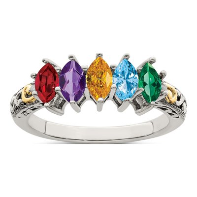 Sterling Silver & 14K Gold Diamond Mother's Ring – view 2