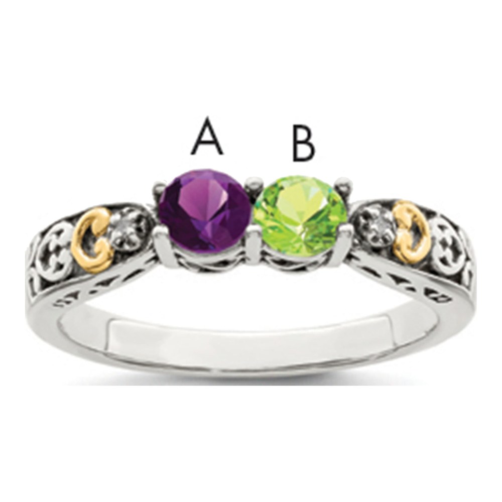 Sterling Silver & 14K Gold Diamond Mother's Ring Semi-Mount